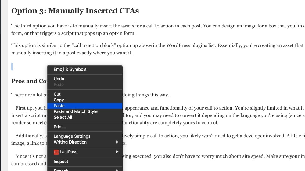 Copying And Pasting Cta